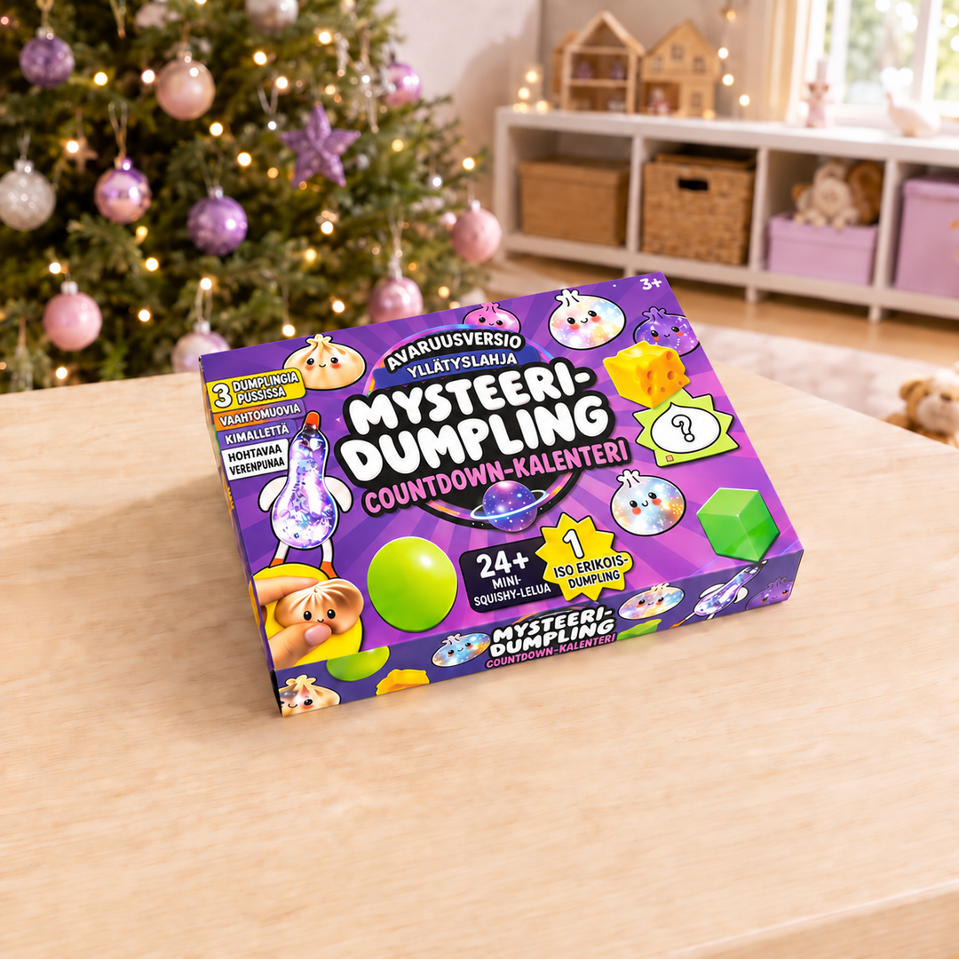Festive squishy mystery calendar packaging with holiday tree