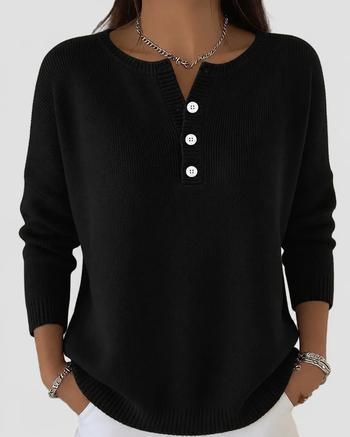 Tinsleigh | Women’s Long Sleeve Henley Knit Sweater