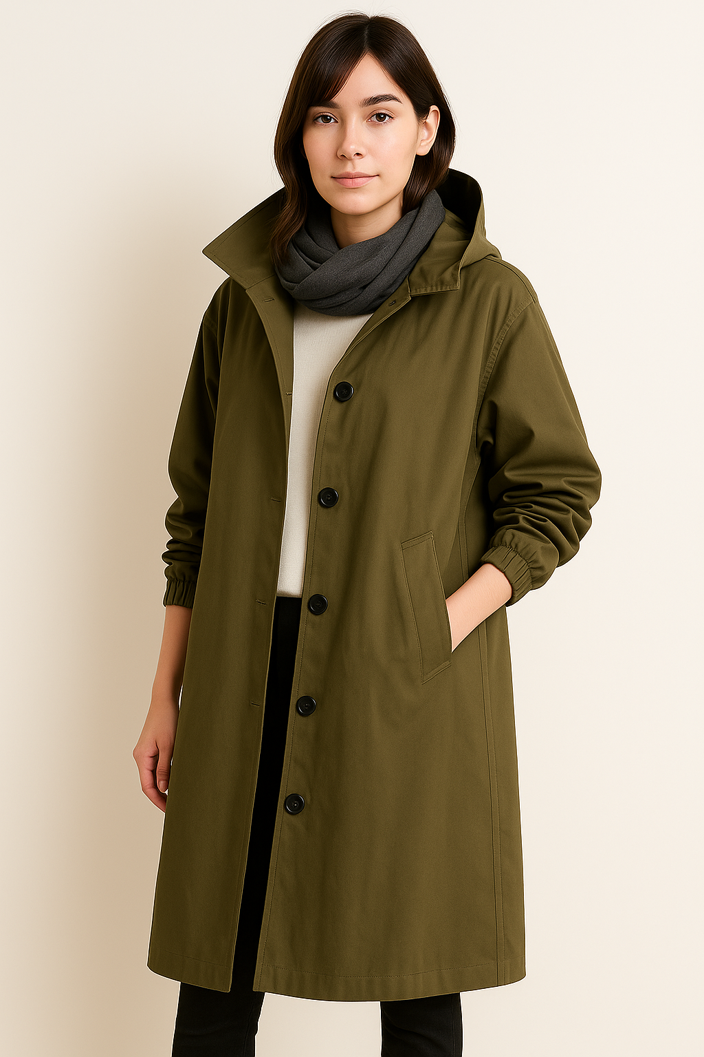 Fabric texture and sleeve cuff of womens spring trench coat