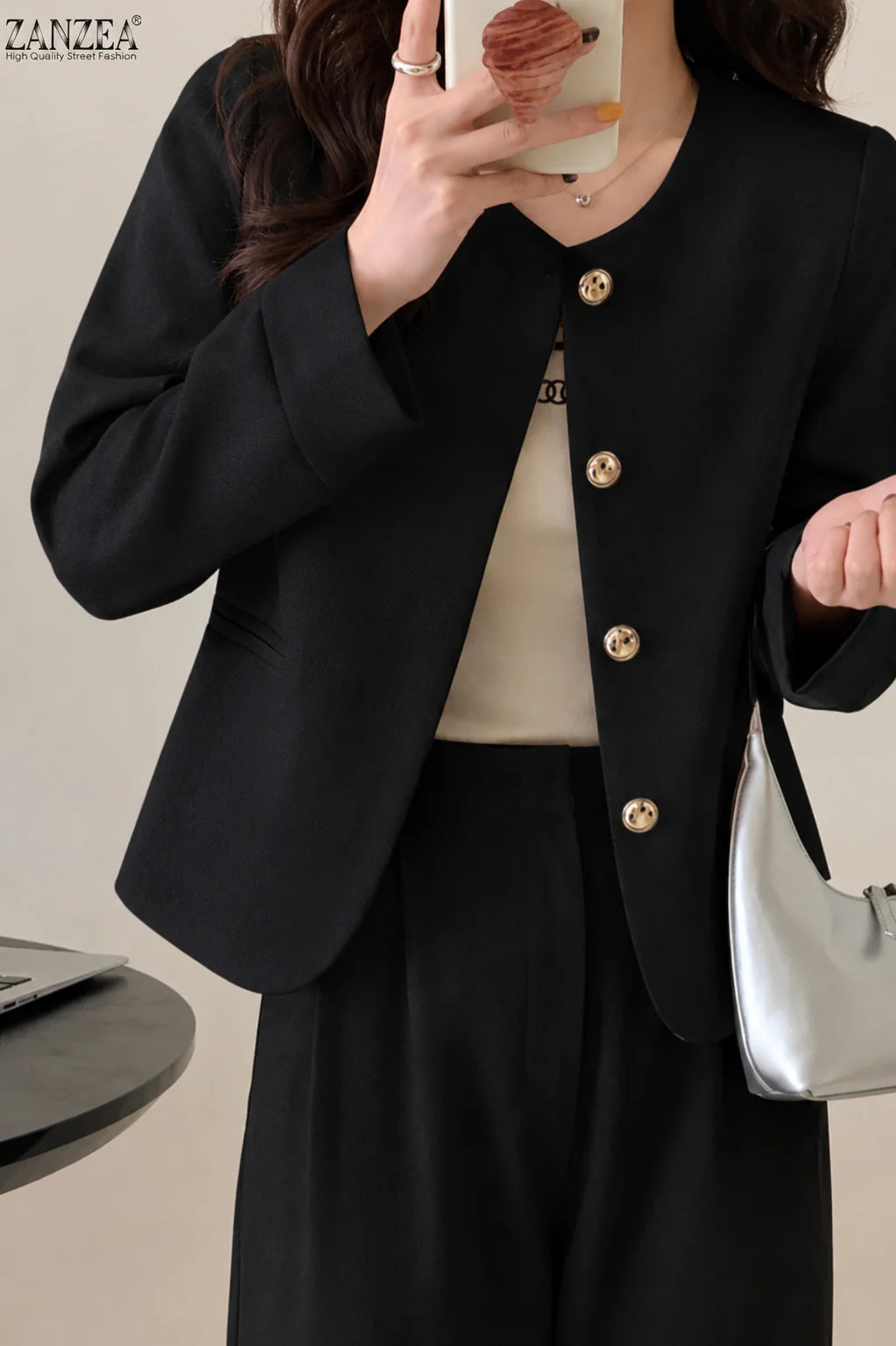 Cresselle | Women’s Round Neck Cropped Blazer