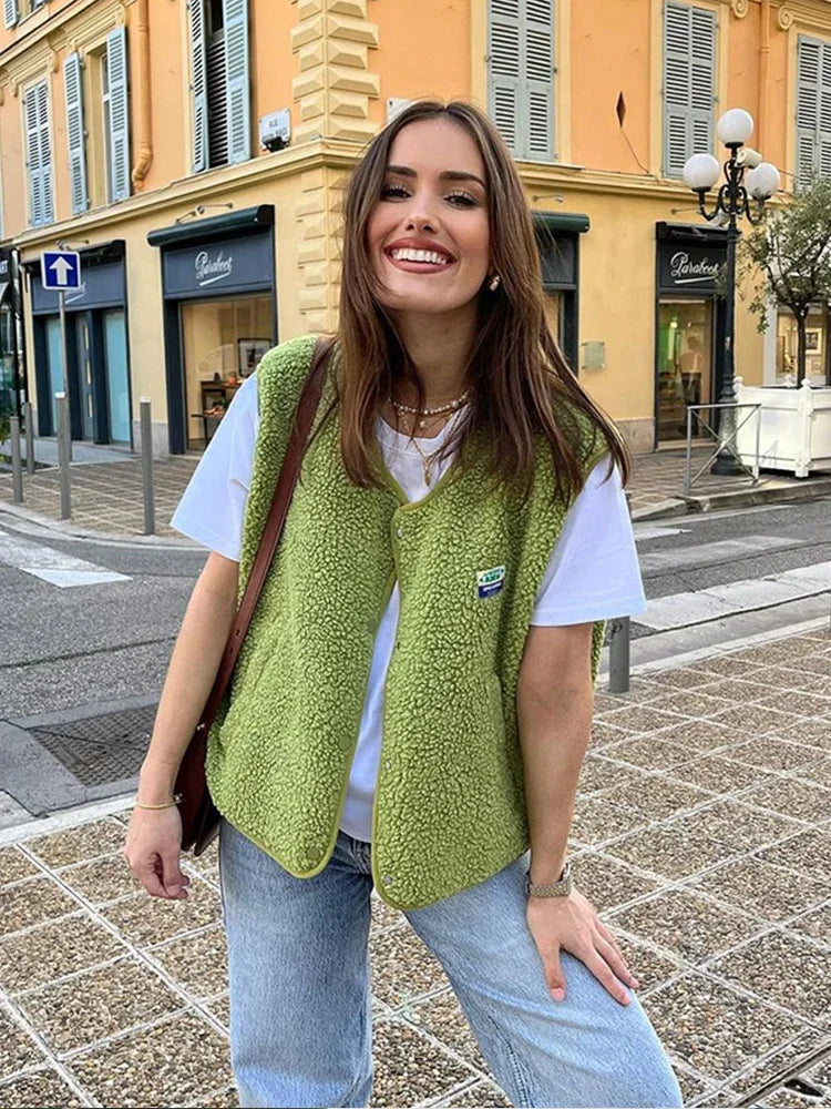 Liora | Women’s Sherpa Fleece Button Front Vest