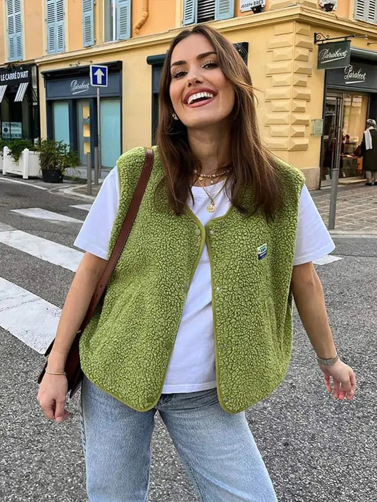 Liora | Women’s Sherpa Fleece Button Front Vest