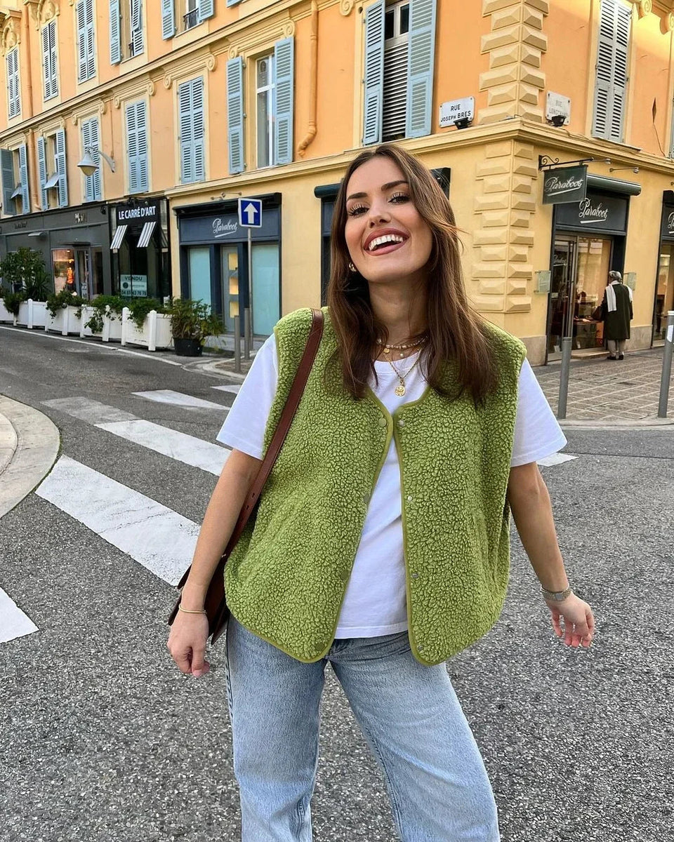 Liora | Women’s Sherpa Fleece Button Front Vest