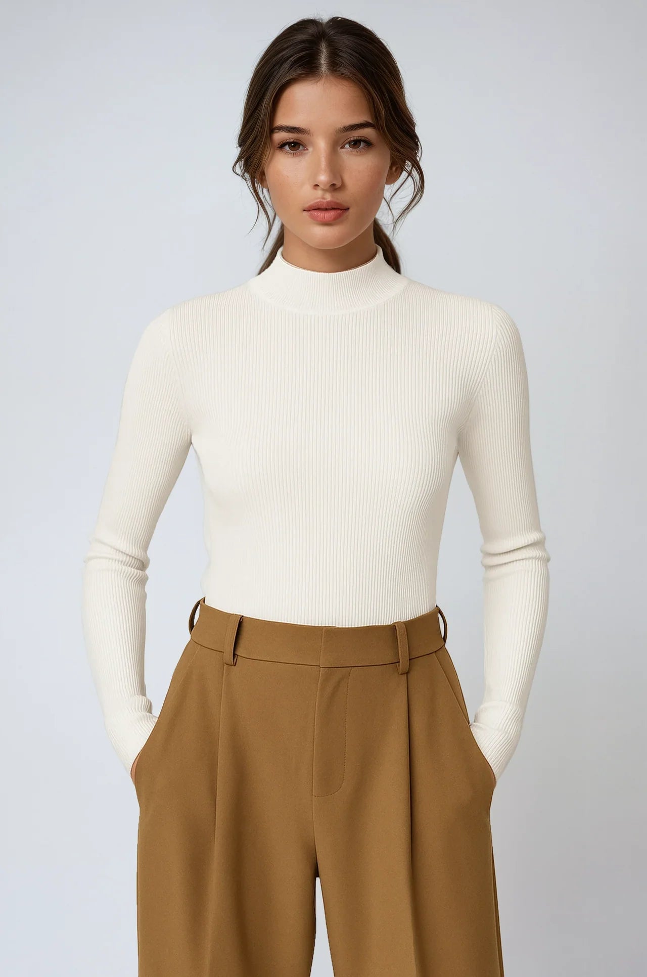 Alex | Women’s Ribbed High Neck Knit Top