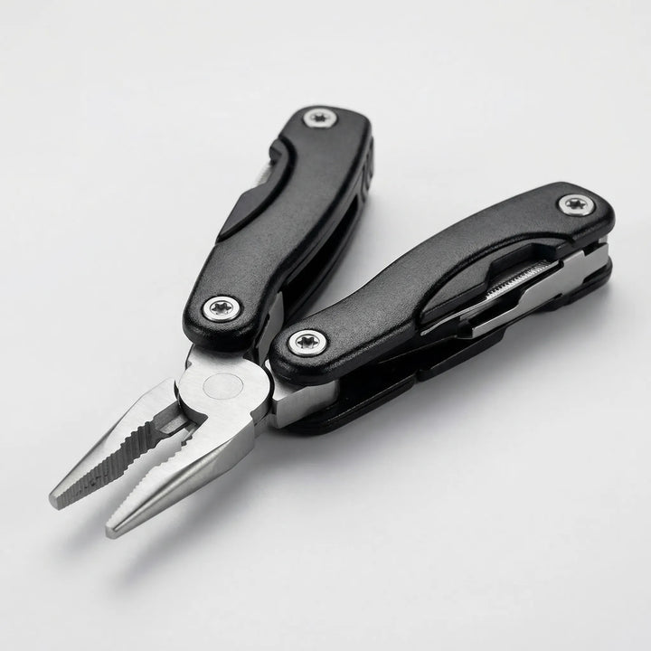 Portable outdoor equipment multitool folded compactly for pocket carry and travel