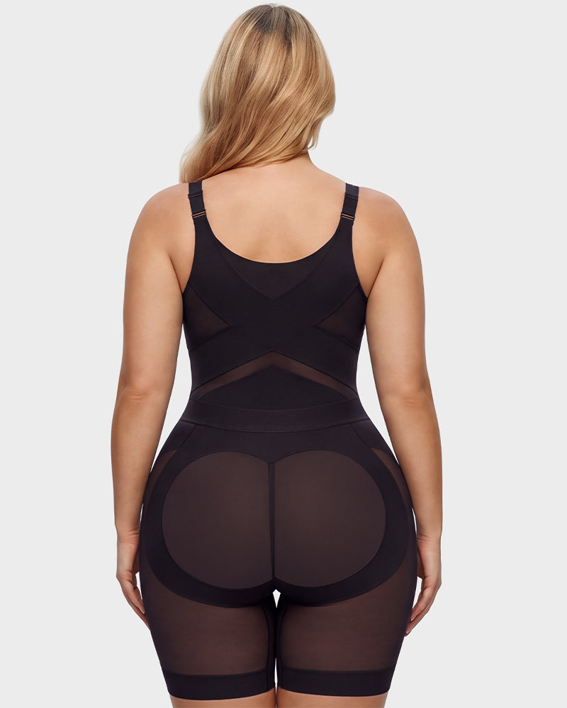 Full length view of womens cooling shapewear in nude