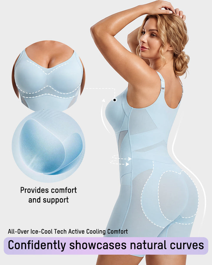 Womens cooling seamless tummy control bodysuit in nude color