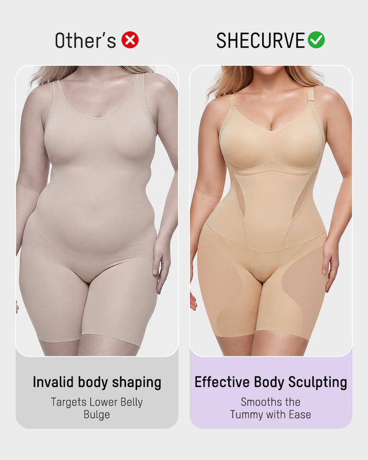 Womens shapewear bodysuit highlighting waist slimming design