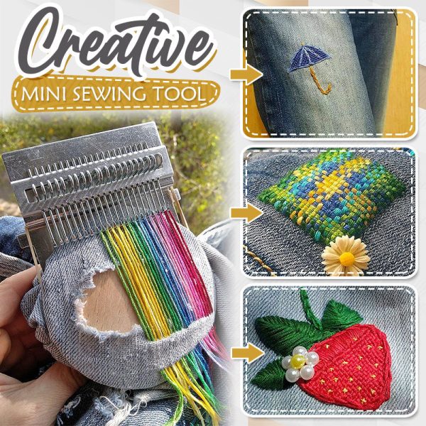 Creative mini sewing tool demonstrating decorative embroidery patches