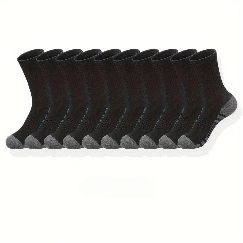 Black athletic crew sports socks displayed in a multi-pack arrangement