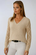 Kinslea | Women’s Crochet Sleeve V Neck Knit Sweater