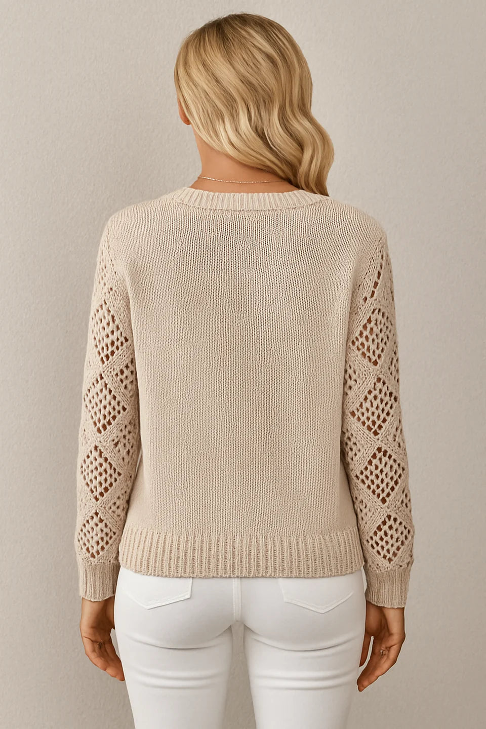 Kinslea | Women’s Crochet Sleeve V Neck Knit Sweater