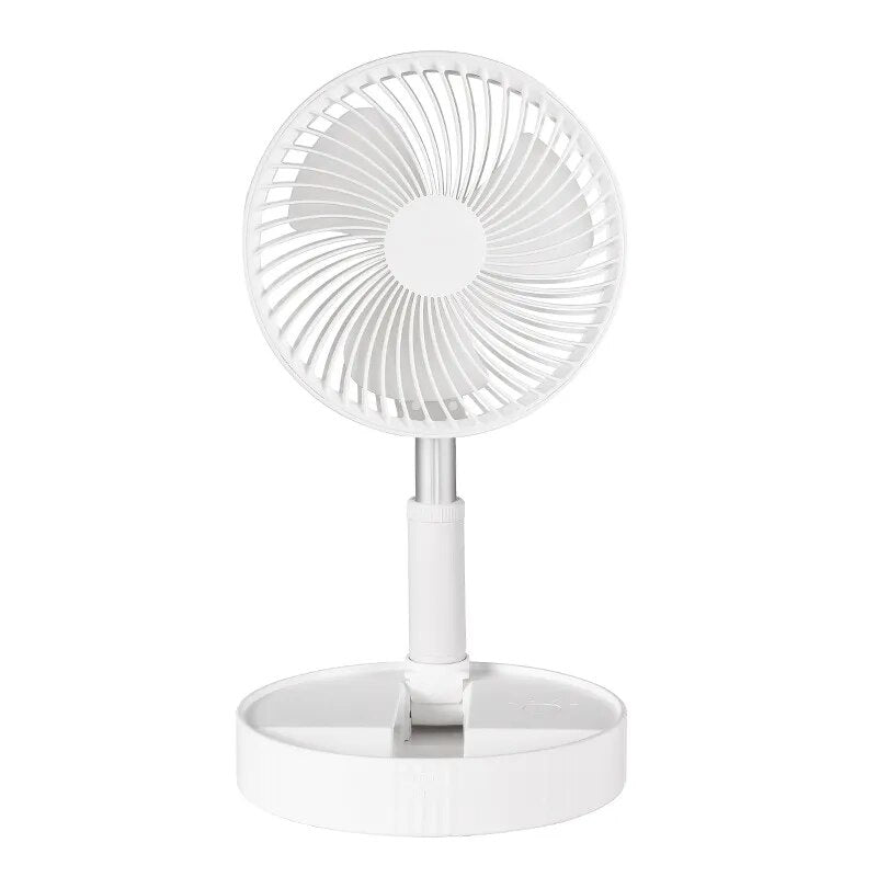 White portable folding fan extended upright