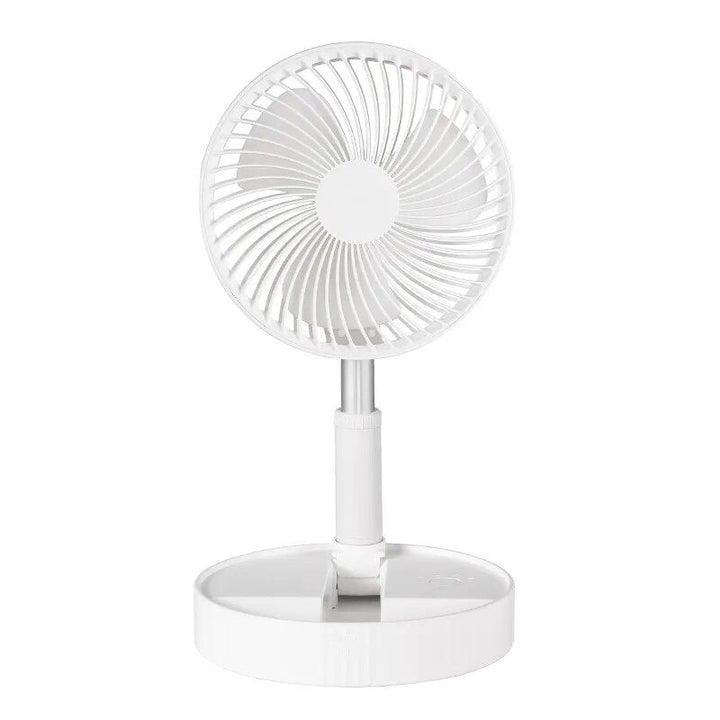 White portable folding fan extended upright