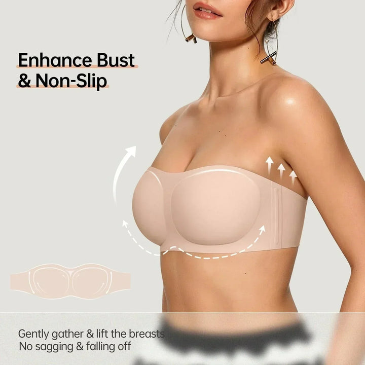 Close-up of interior non-slip grip lining on the bandeau bra band