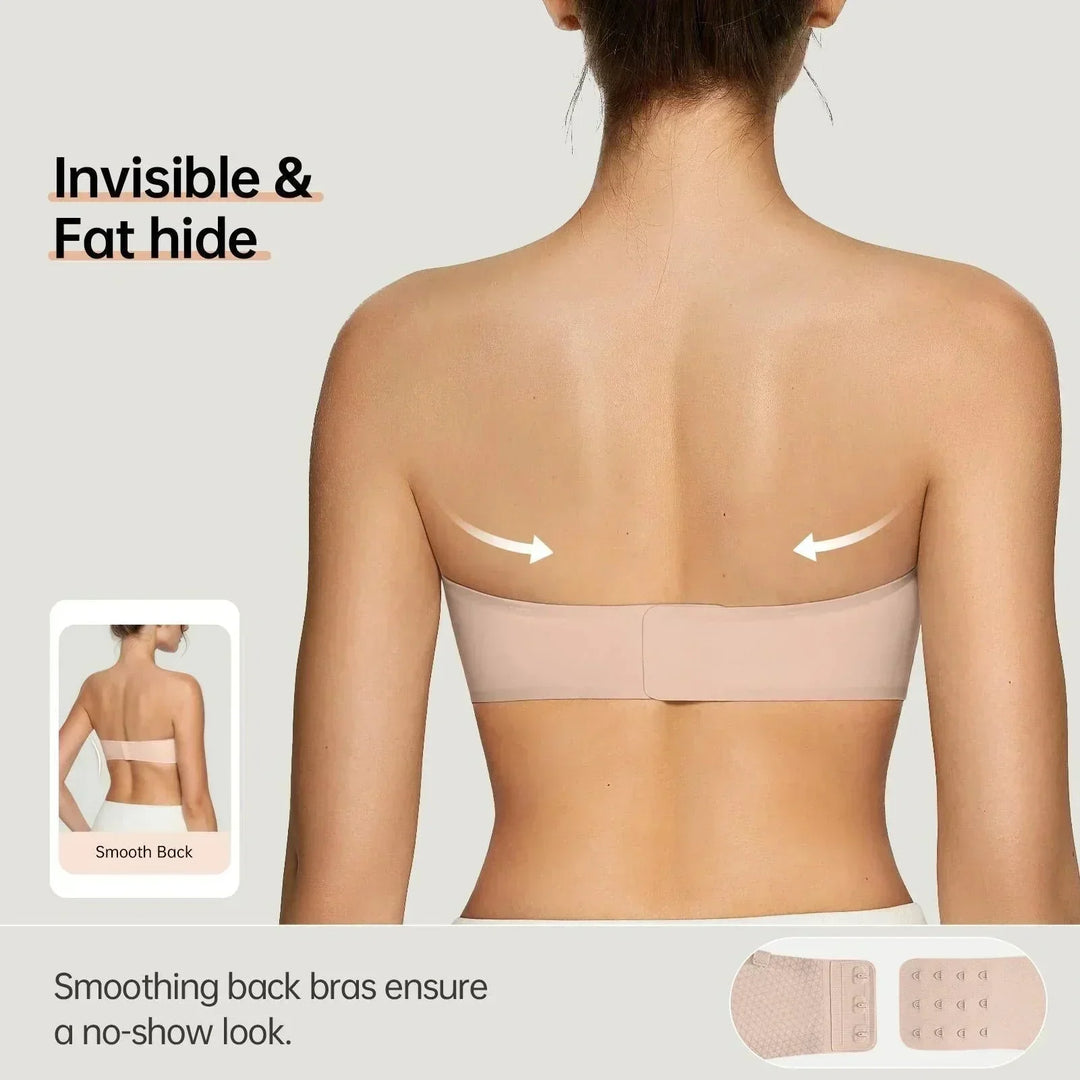 White seamless bandeau bra showcasing wireless push-up padding