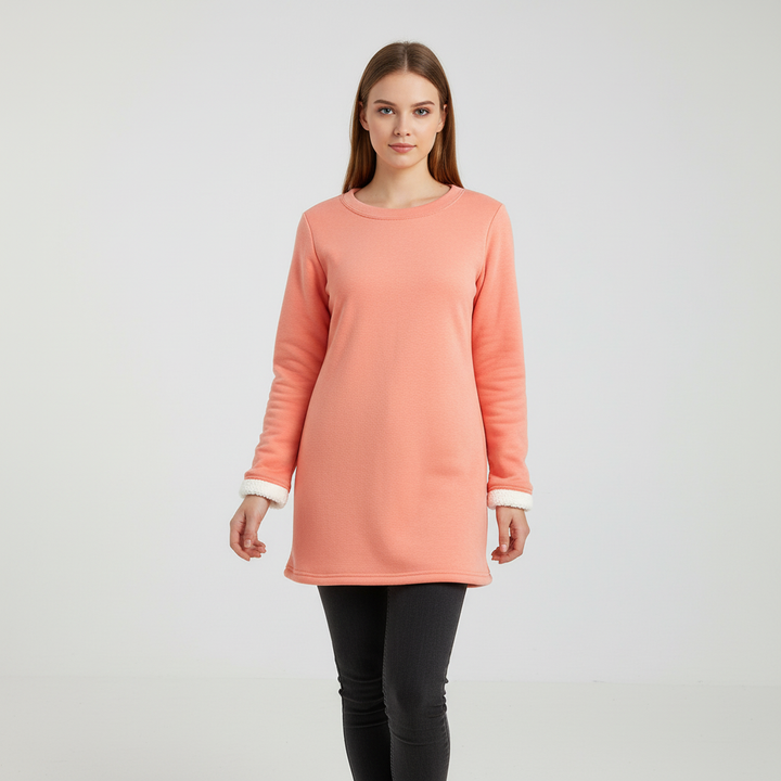 Warm winter sweater featuring soft fleece texture and relaxed fit