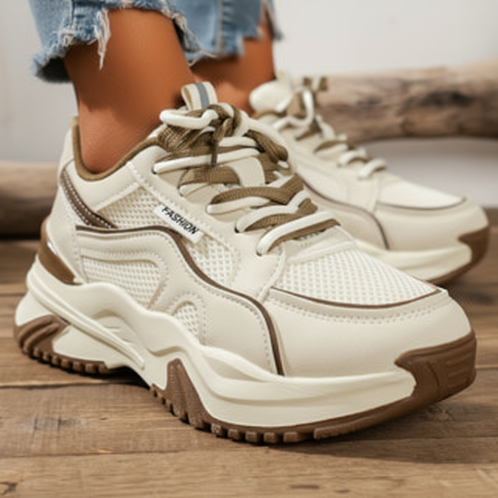 Detailed view of the textured upper and decorative ribbon detail on Women's Platform Trainers Cynthia