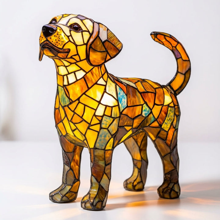 Detailed view of the colorful glass pieces on the dog night light