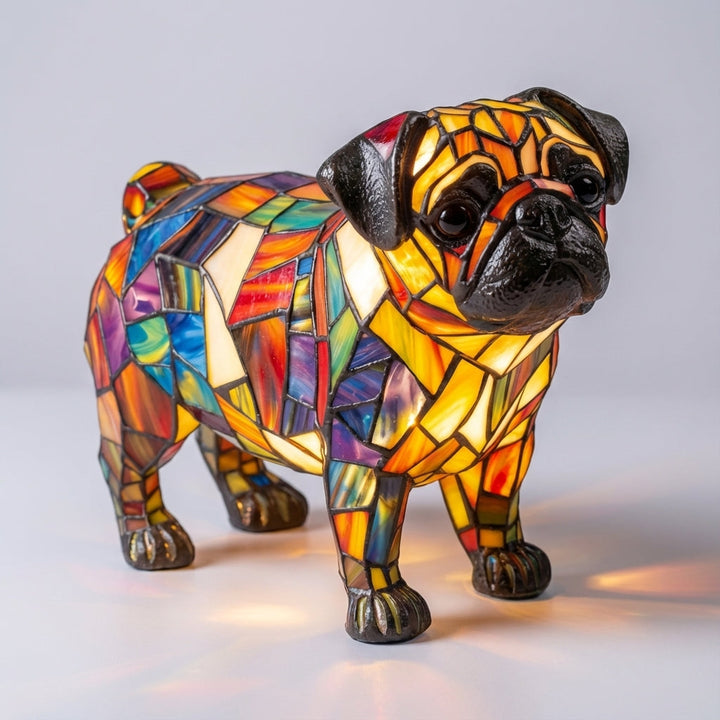 Warm glowing dog table lamp adding ambiance to living room decor