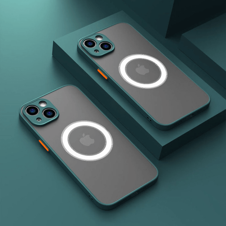 Angle view of shockproof iPhone case highlighting raised bezel screen protection
