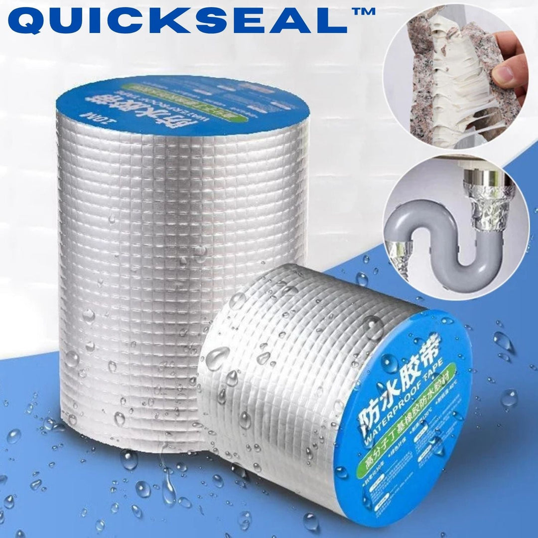 Rolls of waterproof sealing repair tape with water droplets on a blue surface