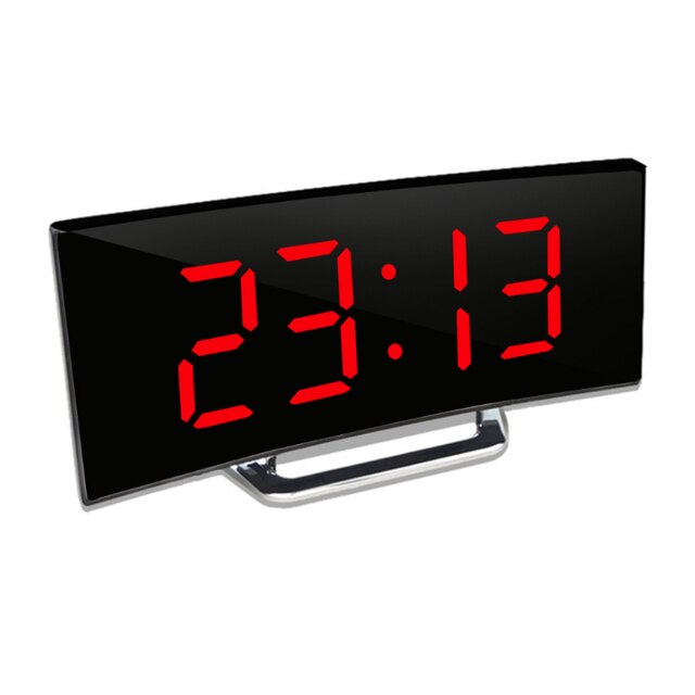 Compact LED alarm clock glowing in a dark room, demonstrating clear night visibility and bright digits.