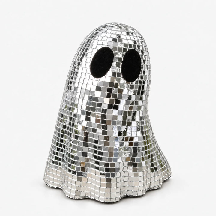 Studio product shot of the mirrored disco ghost figurine against a plain background