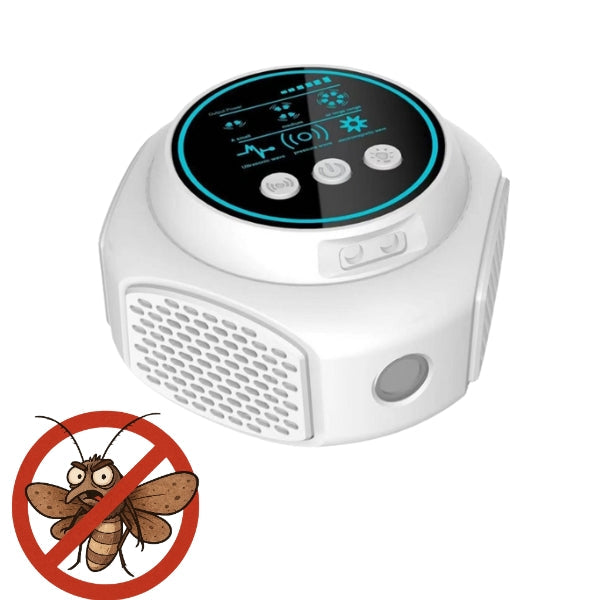 Home pest solution device plugged near kitchen pantry shelves