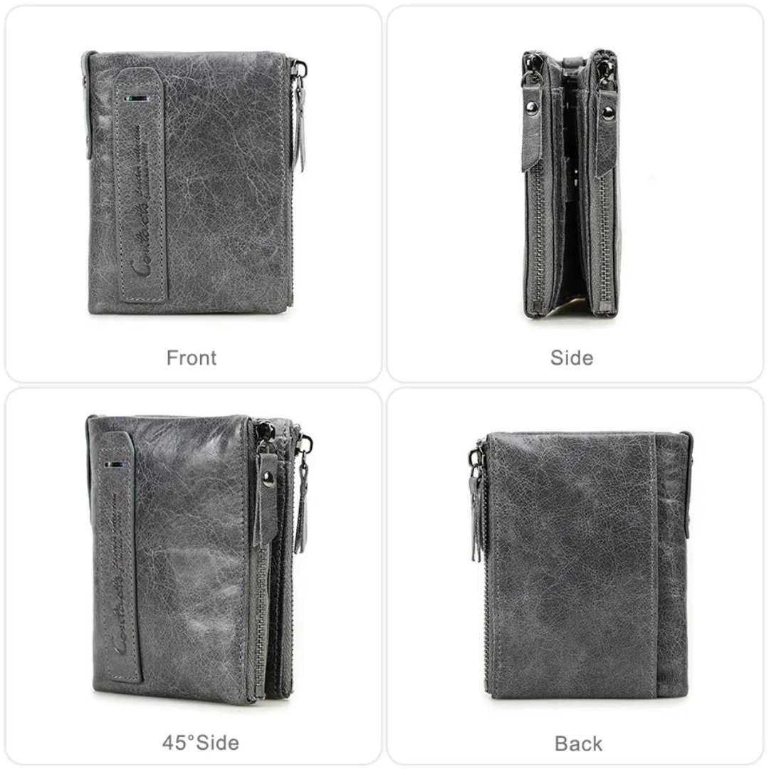 Detailed shot of durable stitching on a women's compact wallet