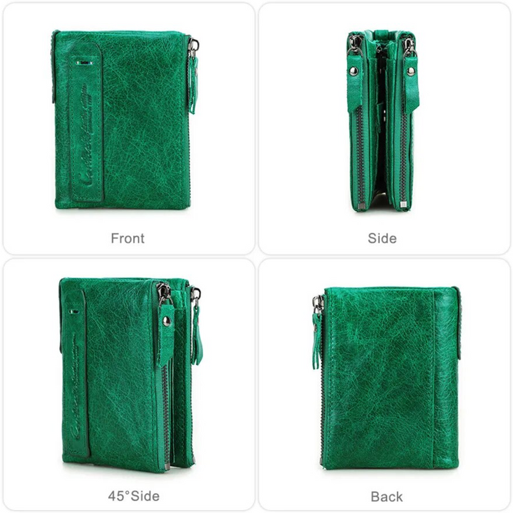 Compact wallet for women held in hand to show actual size