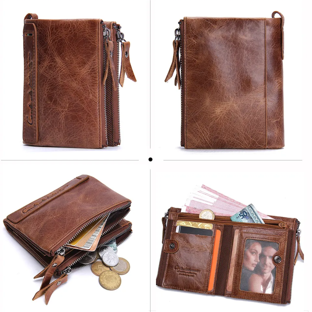 Minimalist women's accessories double zip wallet flat lay