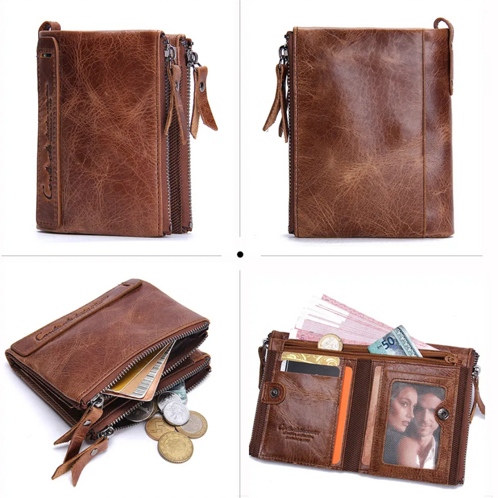 Minimalist women's accessories double zip wallet flat lay