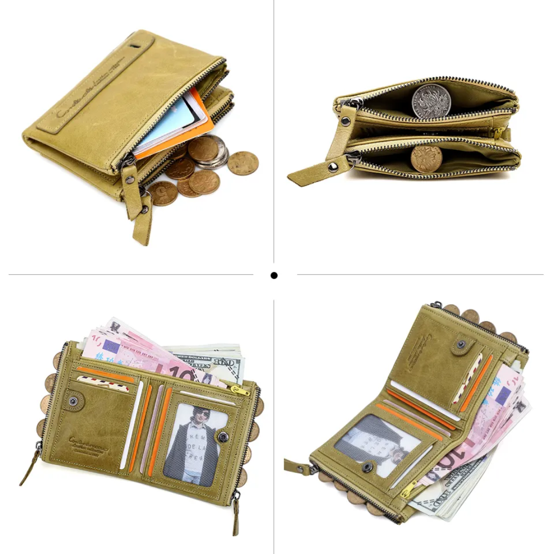 Open small wallet revealing slots for credit cards and cash