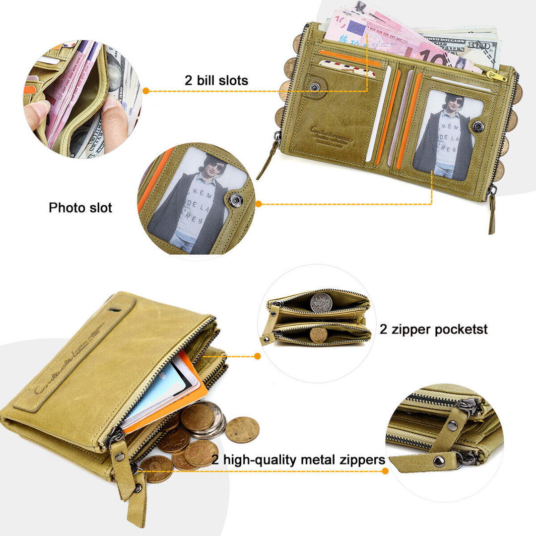 Compact zipper wallet for women open to show interior card holders