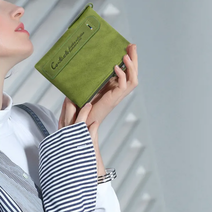 Slim profile of the small wallet fitting easily in hand