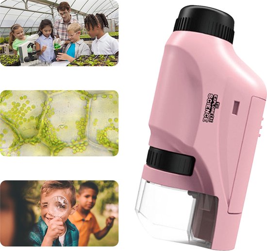 Child holding portable handheld microscope for science exploration