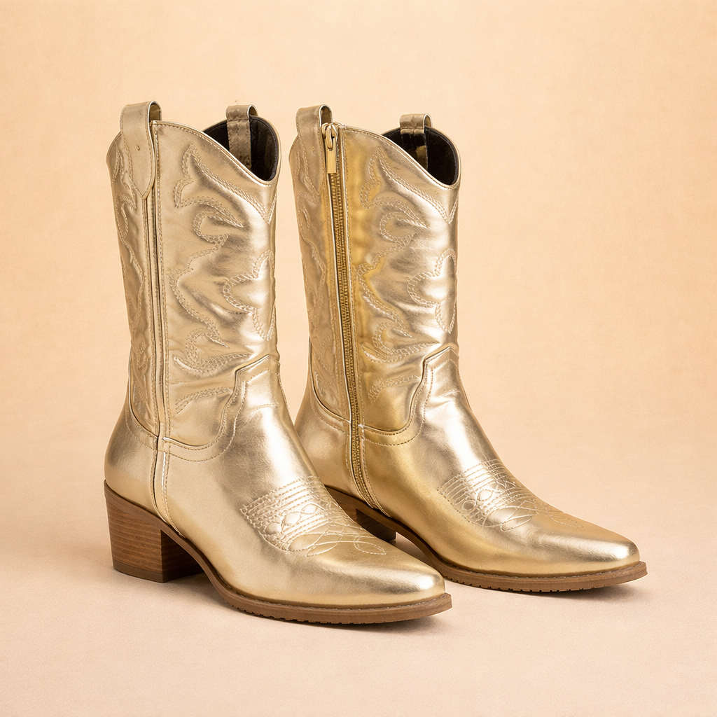 Stylish western ankle boots for women paired with denim for a casual look.