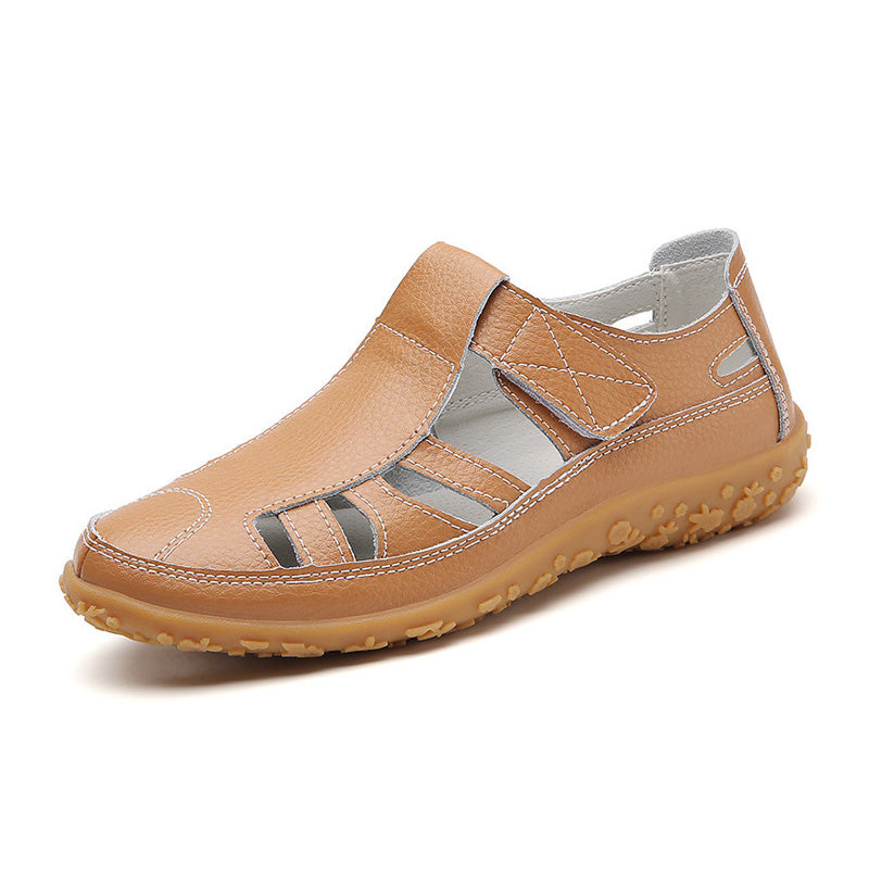 Close-up of comfortable sandals for women highlighting breathable upper material and stitching
