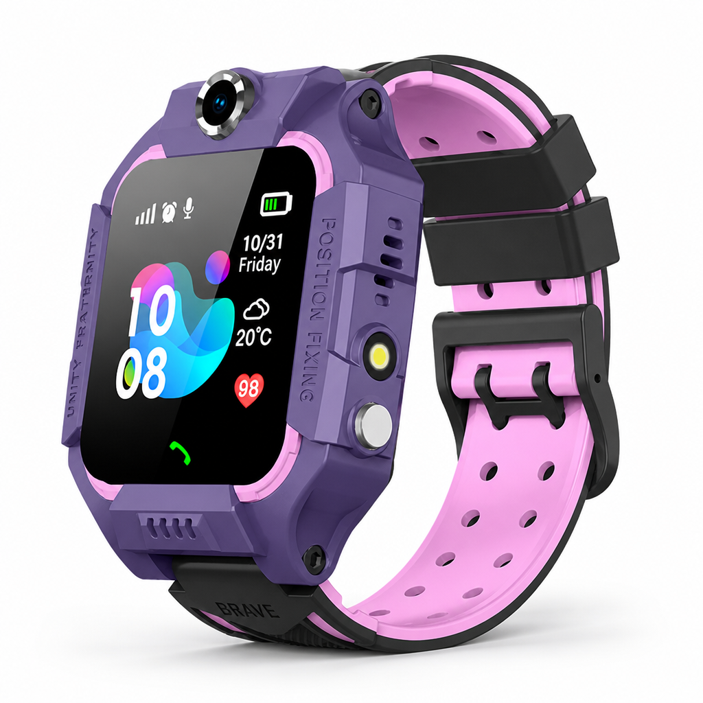 Close up of kids smartwatch camera and sturdy silicone wristband