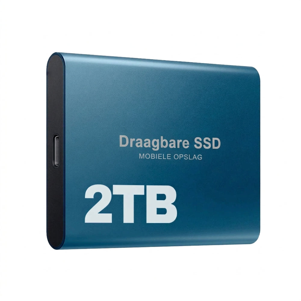 Sleek blue 2 TB portable external solid state drive