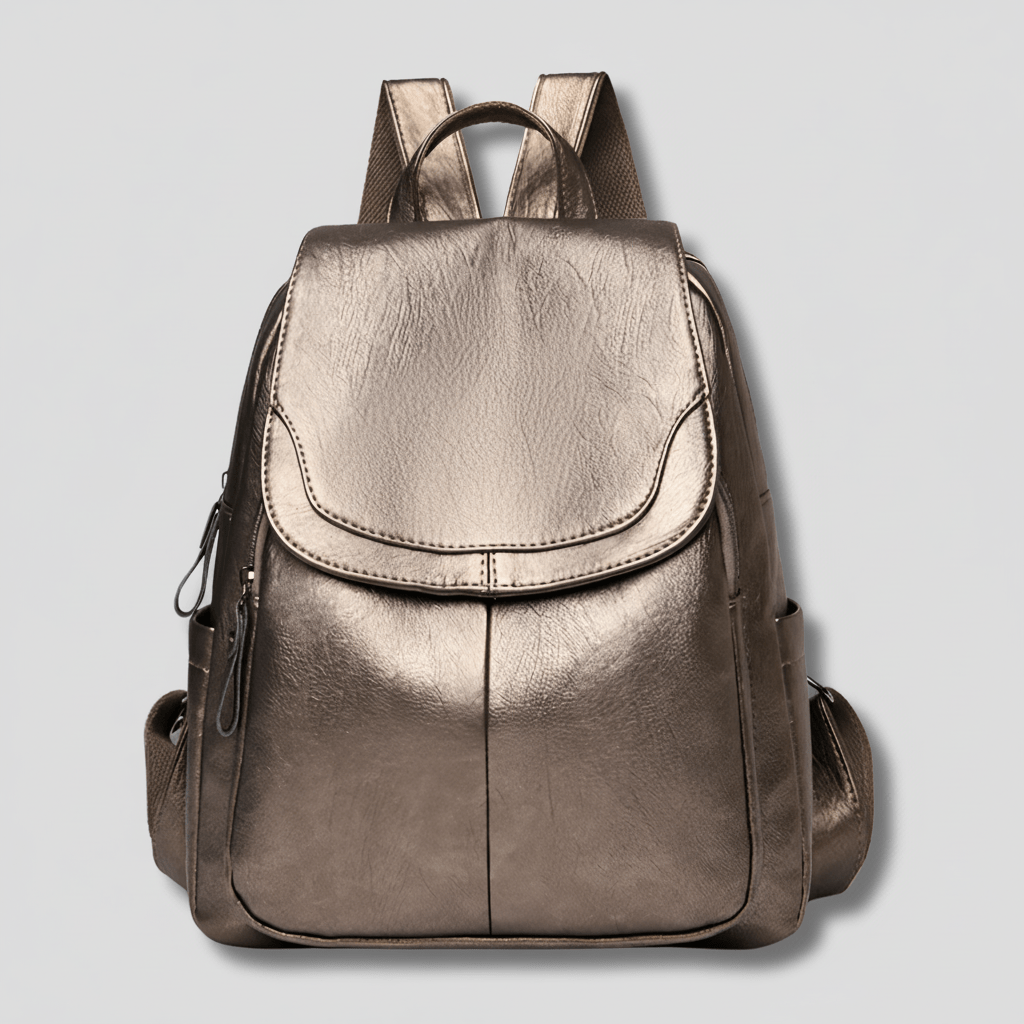 Close-up of durable hardware and zippers on women's casual daypack rucksack