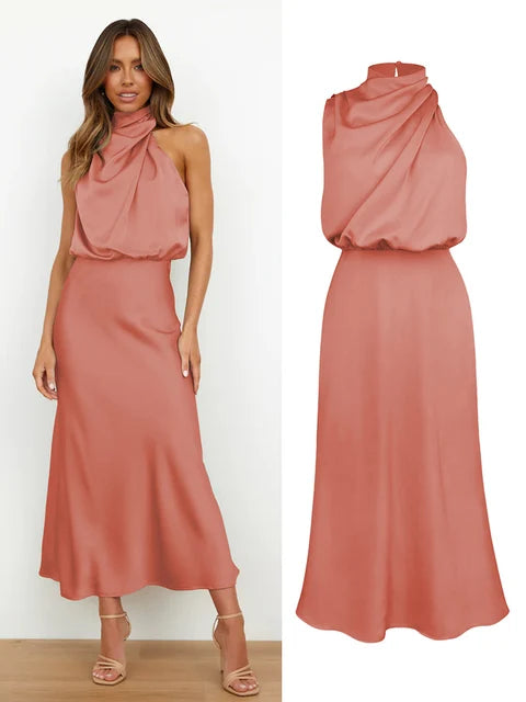 Flat lay of the women's evening party dress with accessories