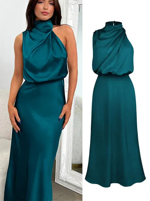 Detailed shot of the waistband on the elegant women's midi dress