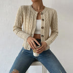 Arielleth | Women’s Cropped Cable Knit Button Front Cardigan