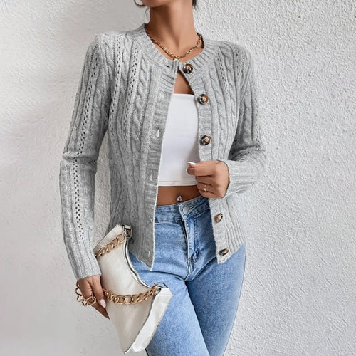 Arielleth | Women’s Cropped Cable Knit Button Front Cardigan