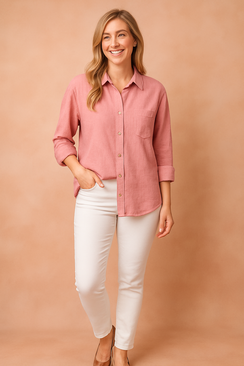 Back view of the loose shirt blouse highlighting relaxed fit