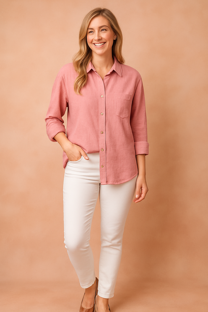 Back view of the loose shirt blouse highlighting relaxed fit