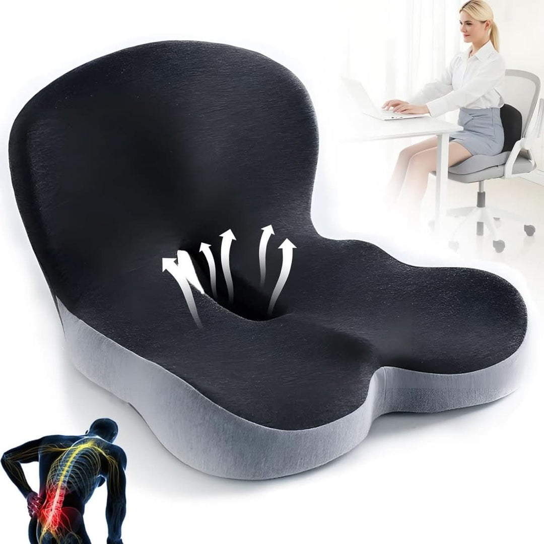 Car seat cushion providing lumbar support and posture relief