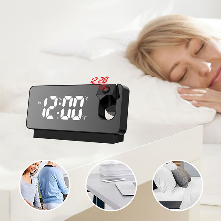 Smart alarm clock with clear digital display and bedside projection feature